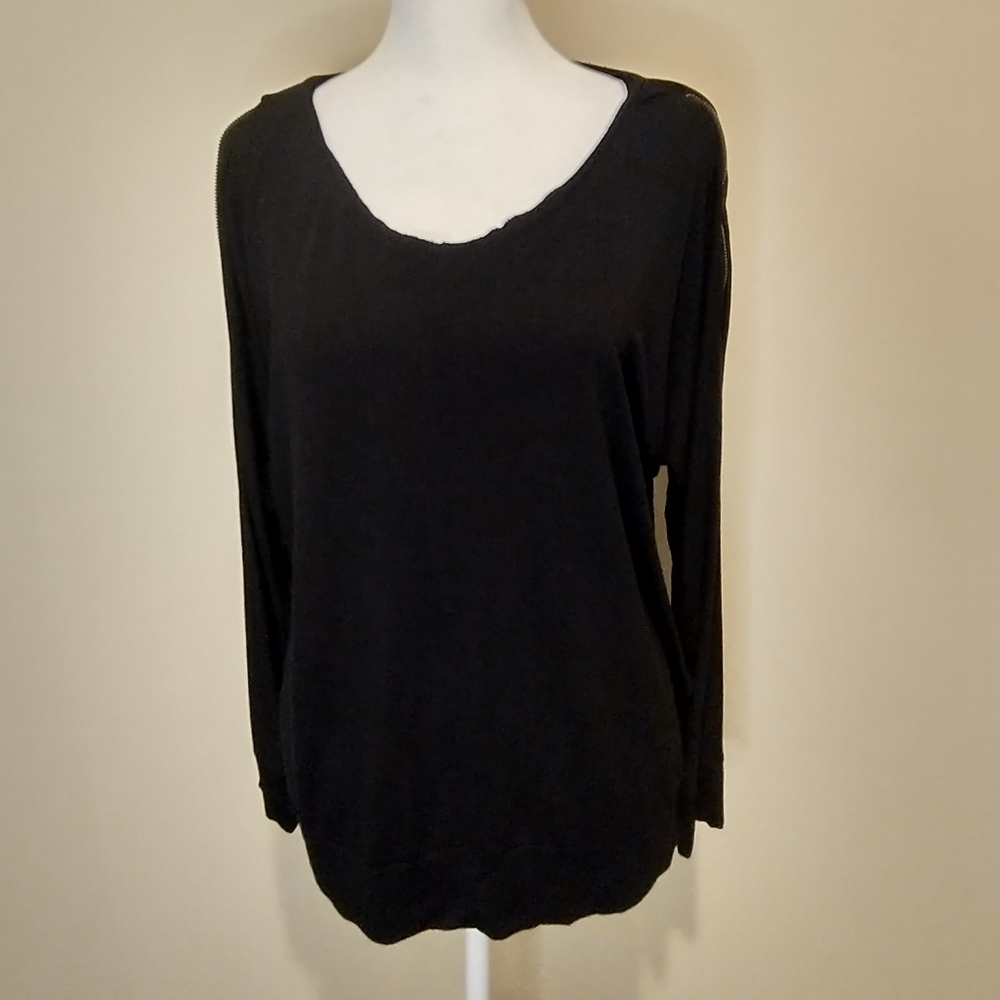 Chico's  Black Long Sleeve Top with Zipper Cold Shoulder